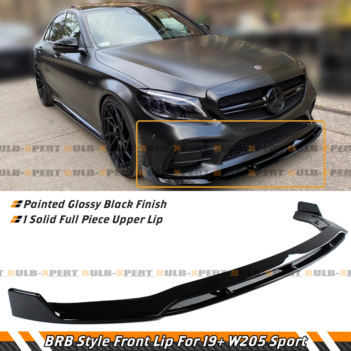 FOR 2019 21 MERCEDES BENZ W205 C300 C43 AMG B STYLE GLOSS BLACK FRONT BUMPER LIP