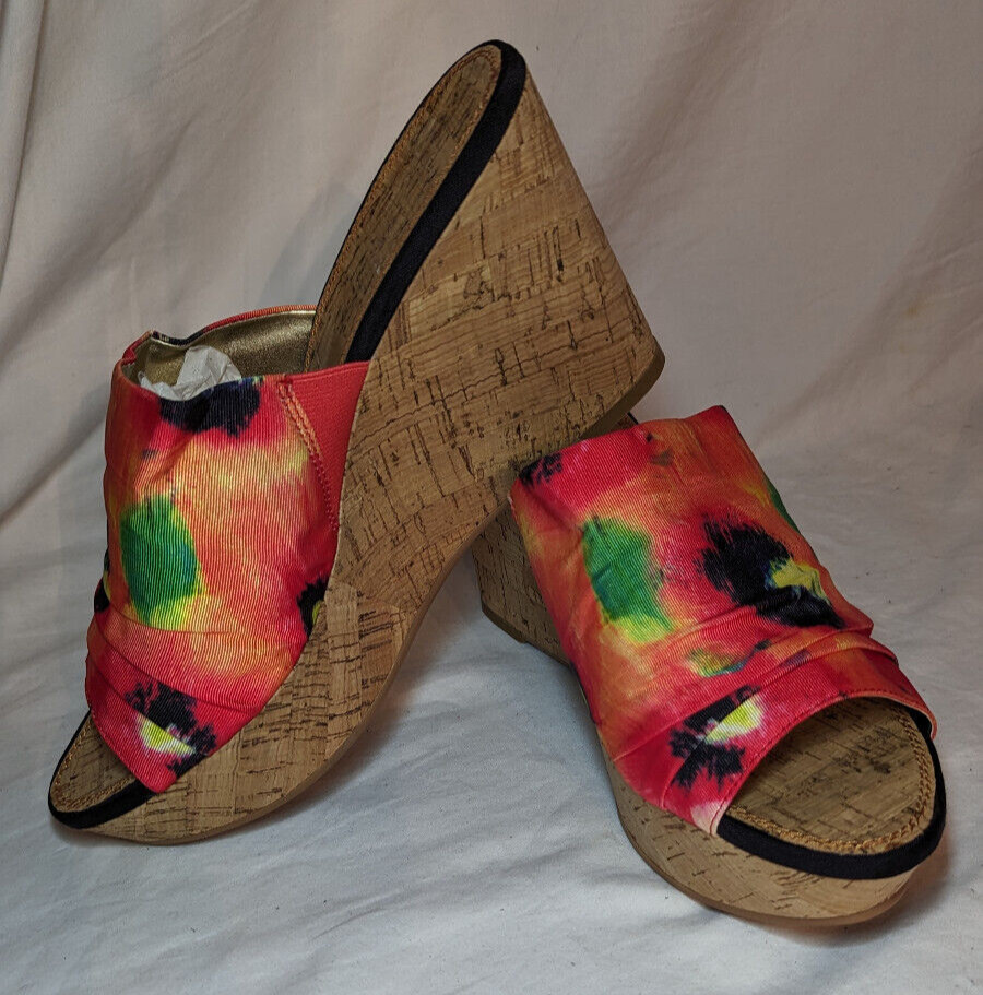 NEW NINE WEST  Cork Wedge Platform Heel Sandals Elspie Women Size 10M Multi Pink