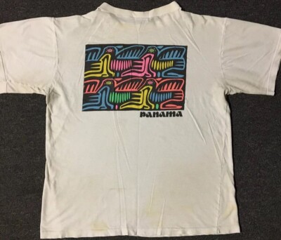 Vtg 80s Panama Faded Distress Abstract Art Shirt S Bird Animal Beach Surf Grunge