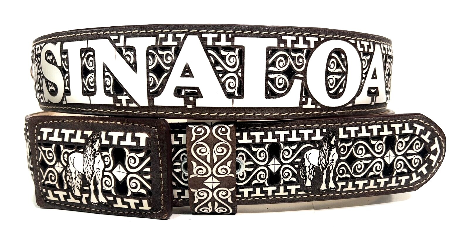 MEN'S SINALOA WESTERN LEATHER BELT COWBOY RODEO BELT. CINTO VAQUERO SINALOA