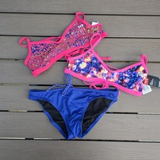 TYR Women's Navy/multi Mix Match Tieback Tops Navy Bikini Sz S New No Tags