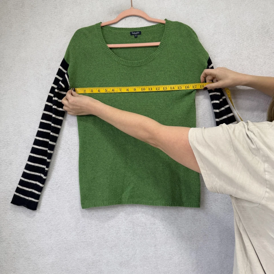 Splendid Sweater Womens Medium Green Black Stripe Wool Blend Crewneck Pullover - Image 3 of 4