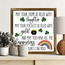 Charming St Patricks Day Decor Wooden Plaque Laughter Gold And Happiness Sign