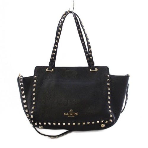 Valentino Garavani Rockstud 2Way Handbag Leather Black Used From Japan