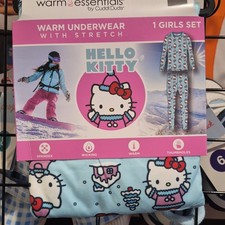 Warm Essentials by Cuddl Duds Hello Kitty Girls Long Johns Aqua M 8/10 Wicking