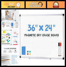 Magnetic Dry Erase Board Kit 36"x24" - Wall Mounted, Markers  Eraser Included,