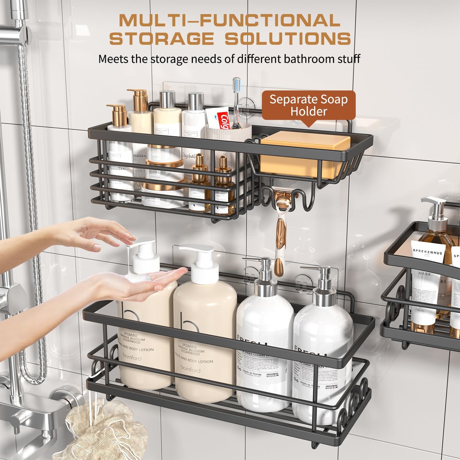 Shower Caddy, 3 Pack Large Capacity Bathroom Organizers and Storage, No Drill...