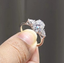 3 CT Oval Cut Three Stone Moissanite Engagement Ring 925 Sterling Silver For Her