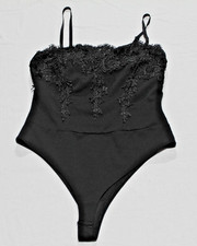 Haute Monde Black Lace Bodysuit Women's Size Large Sleeveless Lingerie Style