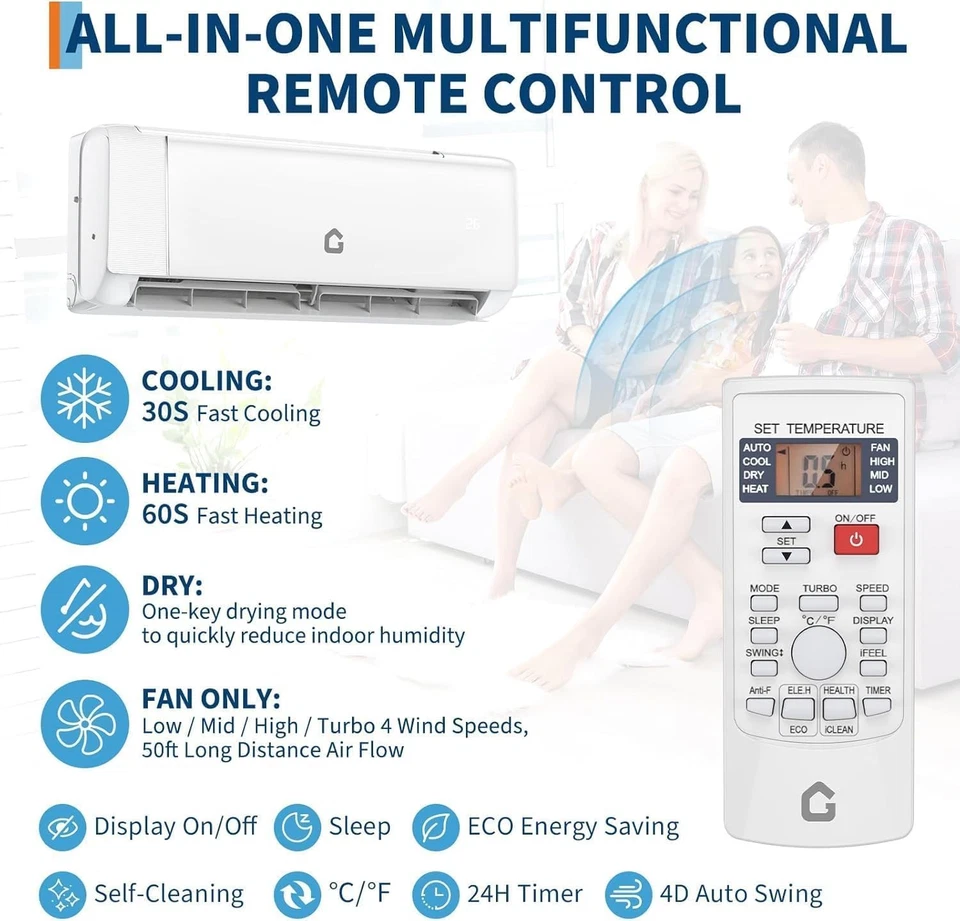 24000 BTU Ductless Air Conditioner, Heat Pump Mini Split 230V 2 Ton W/kit, WiFi - Image 3 of 4