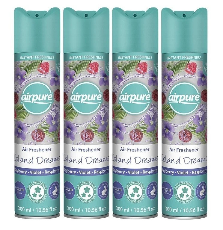 4 x AIRPURE AIR FRESHENER INSTANT FRESHNESS ISLAND DREAMS 300ml VEGAN FRIENDLY
