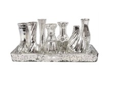 Set 7 Vasen Blumenvase Glasvasen und Glastablett silberfarben Vintage-Look