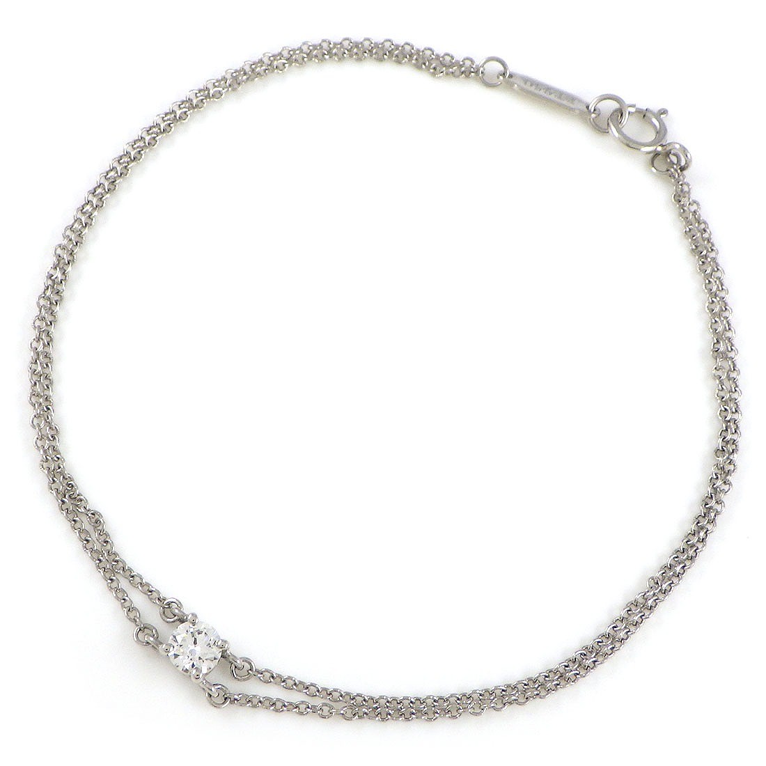 Tiffany Bracelet Solitaire 60144492 Double Chain Prong Set Diamond  PT950