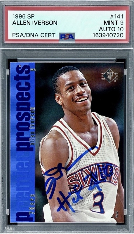 1996 SP Allen Iverson RC PSA 9 AUTO 10 Rookie Signed PSA/DNA HOF #141 76ers