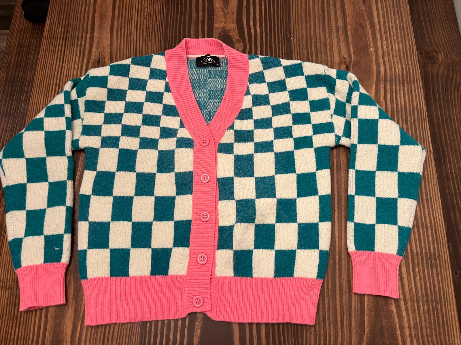 Cider Cropped Sweater Cardigan Button-up Long Sleeve Size XL Checked