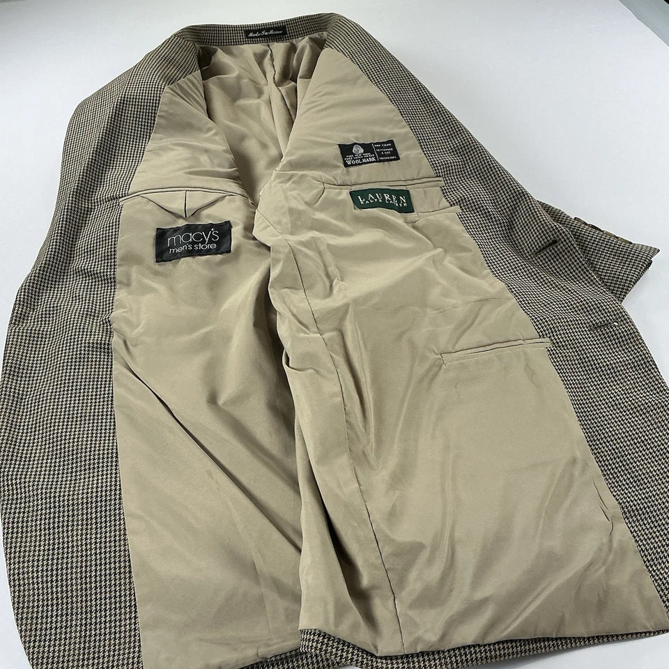 Lauren Ralph Lauren Men's Brown Houndstooth Wool Sport Coat Size 46R - Image 3 of 4