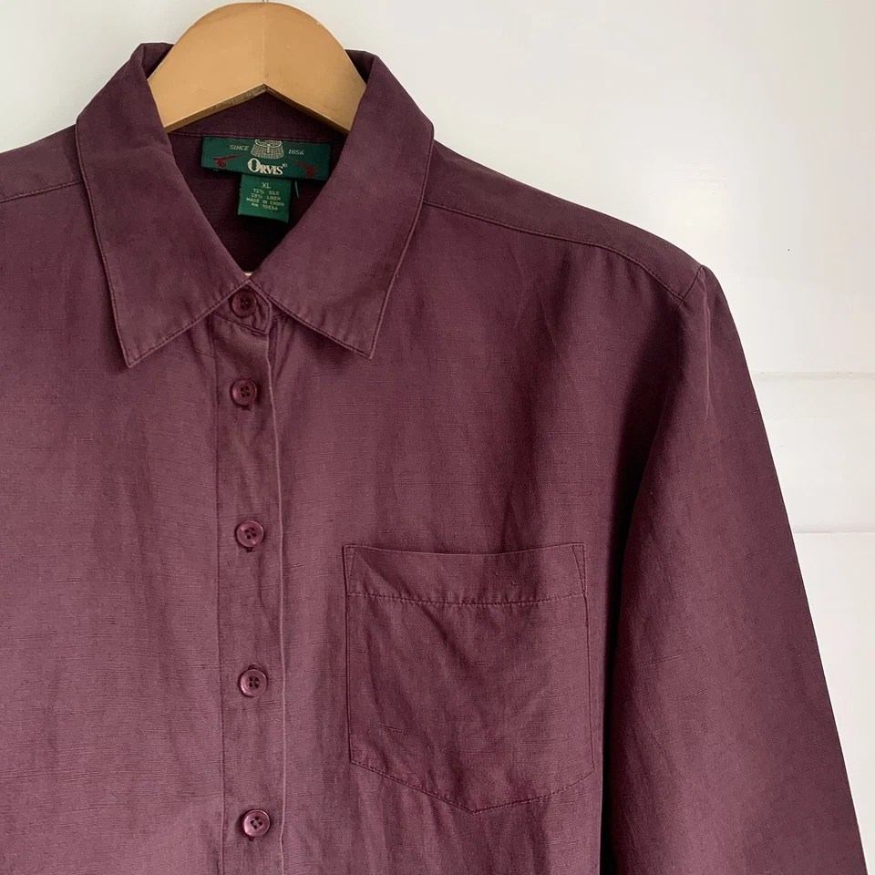 Orvis Silk Linen Shirt Women XL UK 18 20 Mulberry Purple Classic Fit Long Sleeve - Image 2 of 4