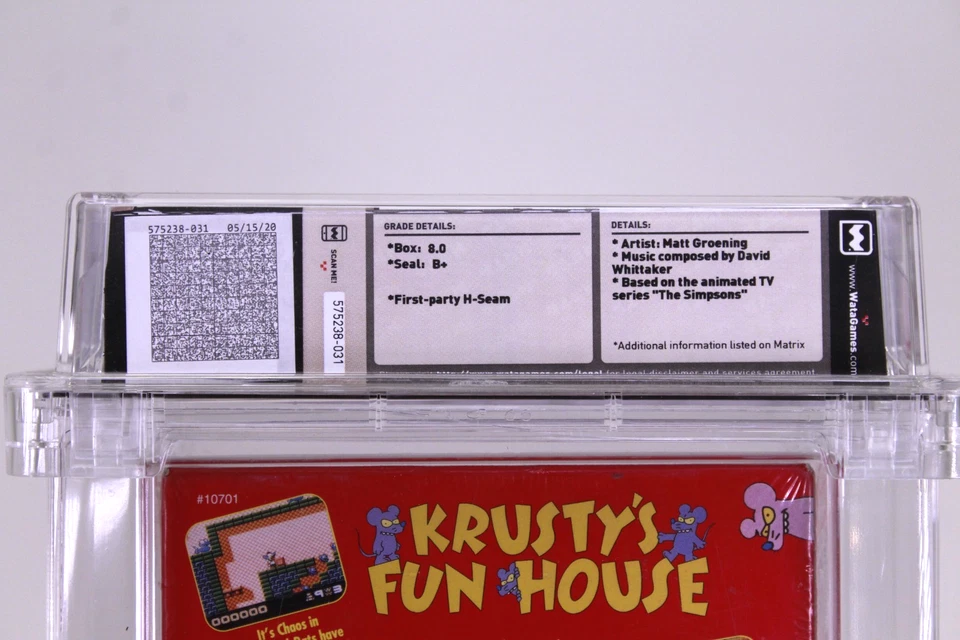 The Simpsons Krusty's Fun House Nintendo NES New 1992 Factory Sealed WATA 8.0 B+ - Image 3 of 3