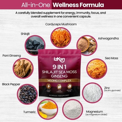 Energy Stamina Immunity Calm Mind  9 in 1 Complex 1450mg 90 Capsules