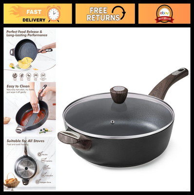 Large 13.3'' Nonstick Frying Pan with Lid, 6 Qt Deep Saute Pan, Induction Safe, H