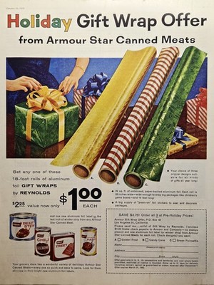 1959 Armour Star Canned Meat Print Ad Holiday Gift Wrap Offer Reynolds Aluminum