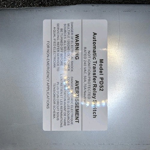PD52 Automatic Transfer Switch Automatic Type 50 Amp 120/240 VAC MPN ...