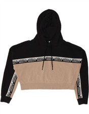 ADIDAS Womens Oversized Crop Hoodie Jumper UK 14 Medium Black Colourblock DQ65