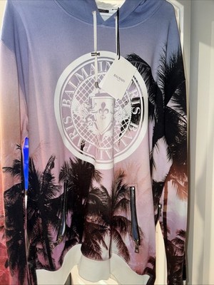 Balmain Paris Palm Tree Sunset Zip Hoodie Size XL