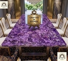 Artisanal 36x24 Amethyst Slab Dining Table – Hand-Polished Gemstone Statement