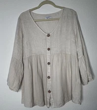Splendid Iris Top 3/4 SLEEVES LINEN  BOHO Size S-M Relaxed Lagenlook