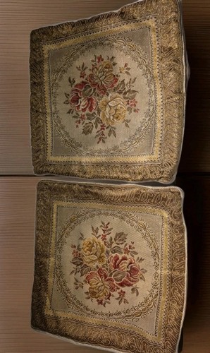4- VTG Rose Floral Needlepoint Gold Shimmering Throw Pillow Covers 15" - Picture 9 of 21