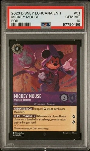 2023 Disney Lorcana Mickey Mouse Wayward Sorcerer Foil 51/204 PSA 10 Gem Mint