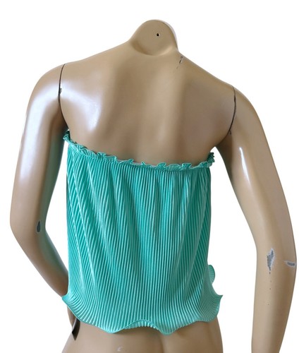 SHEIN Womens Size XS Mint Strapless Crinkle Split Neck Tube Crop Top Shirt NWT - Picture 3 of 7