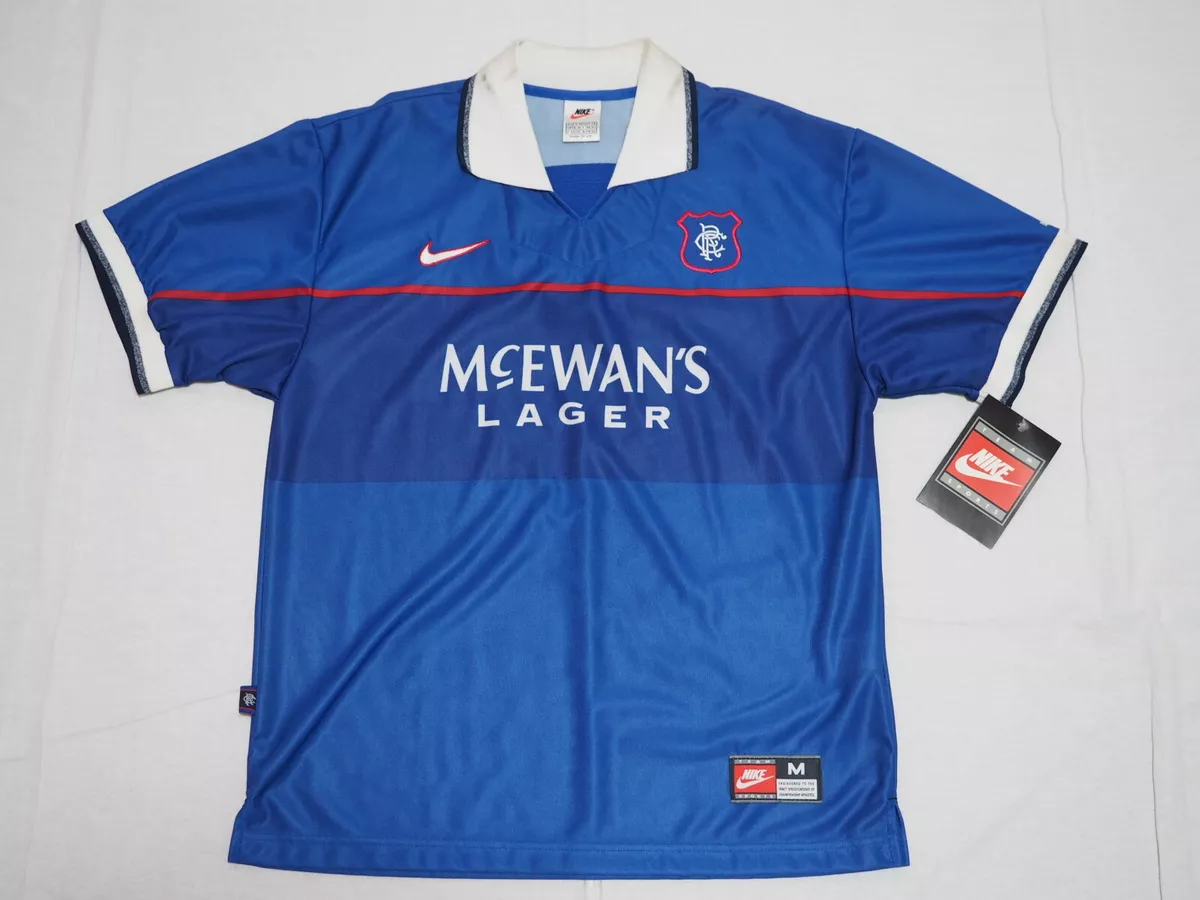 1997-1999 Glasgow Rangers FC Soccer Jersey Shirt Home Mcewan's Lager  Nike M BNWT