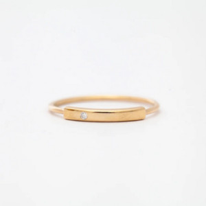 Authentic Women's Bezel Set Round White Sapphire Gold Plated 935 Argentium Silver Bar Ring