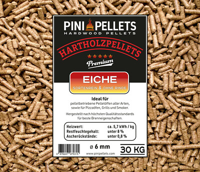 Hartholz Pellets 6 mm PINI 30Kg zum Heizen Grillen Räuchern Smoken 