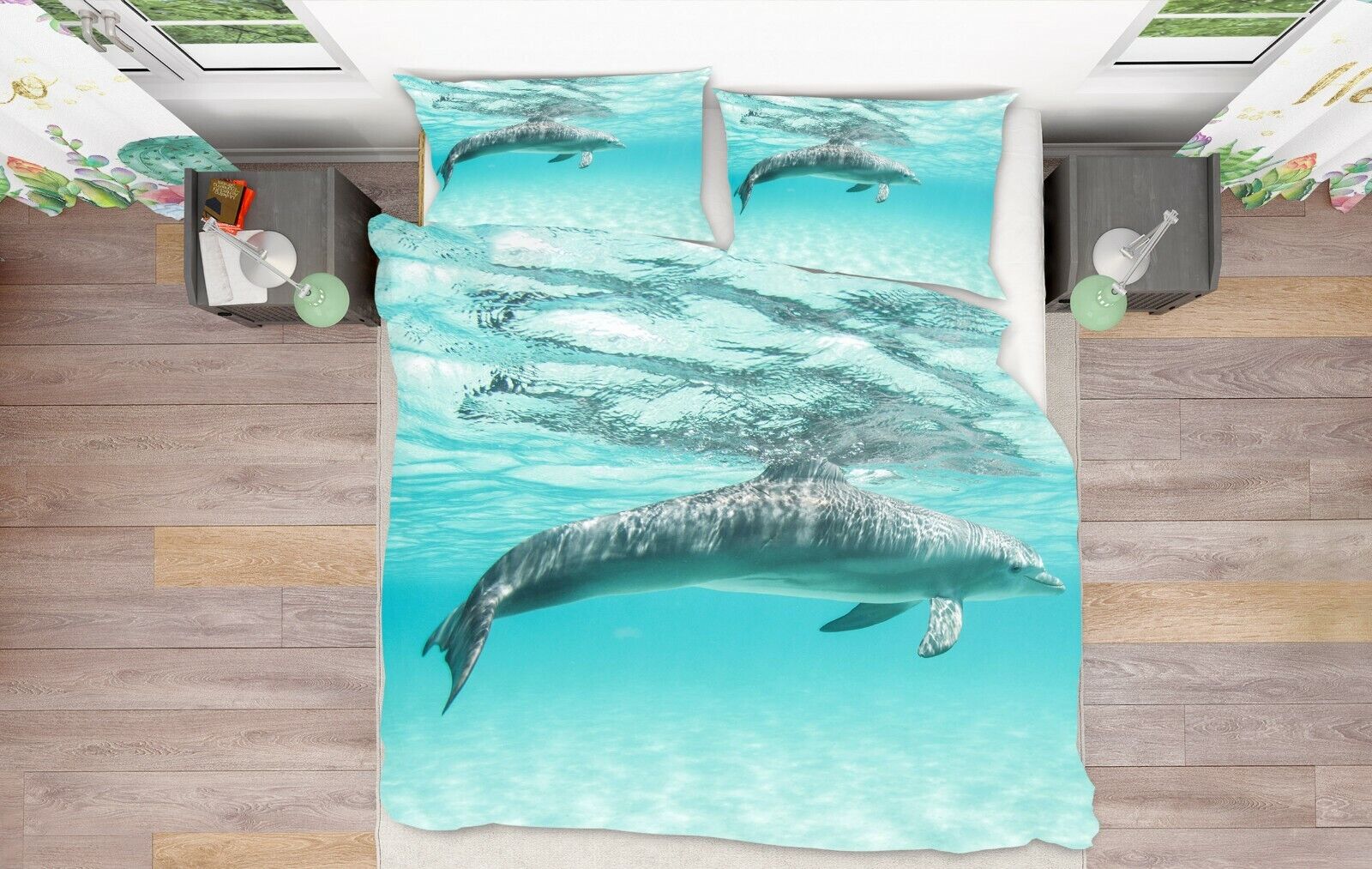 3D Blue Dolphin N1476 Animal Bed Pillowcases Quilt Duvet Cover Queen King Fay Tanie popularne