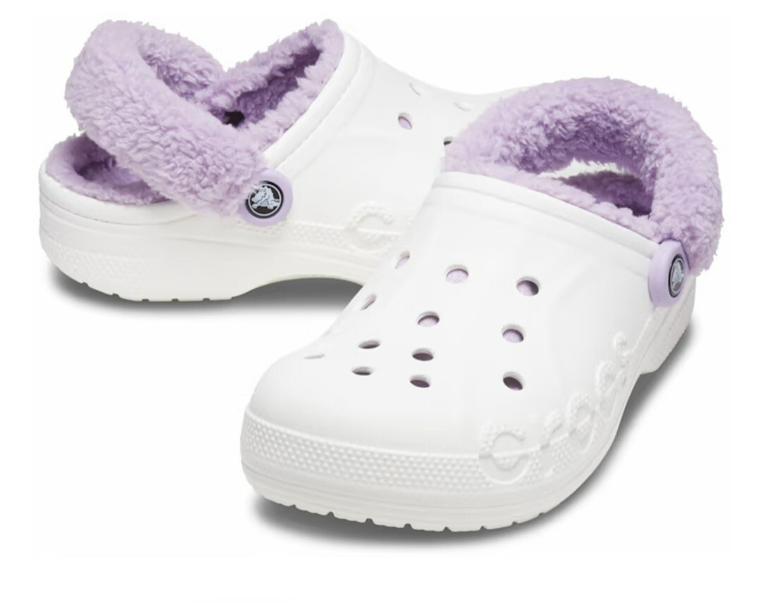Crocs Baya Lined Fuzz Strap Women's Clog White Lavender M9W11 206633-577