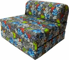 Twin 6x32x70 Flip Chair Folding Foam Beds, Foldable Sofa Bed, Tropical Blue