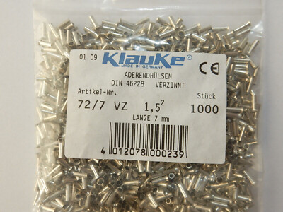 Klauke Aderendhülsen  1mm² ,  1,5mm² , 100 - 1000 Stk. verzinnt  72 S/6 VZ 1,0²