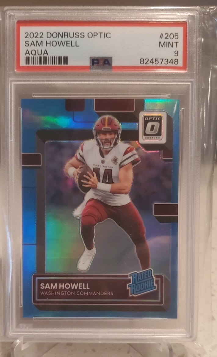 2022 Donruss Optic Football Rated Rookie Aqua Sam Howell 192/299 #205 PSA 9