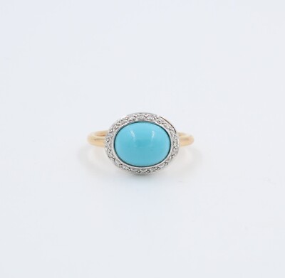 Ring Mimì aus Gold Pink 18k Und Weiß 18k Mit Türkis Cabochon und Diamanten