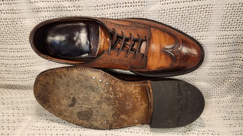 FLORSHEIM IMPERIAL LONG WINGTIP 5-NAIL VTG OXFORDS SHOES BROWN KENMOoR SZ 9.5 C - Picture 5 of 9