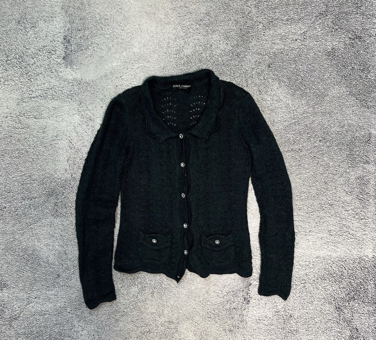 Dolce & Gabbana Women Knit Cardigan Italy Beaded Buttons Dark Gray 
