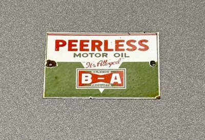 VINTAGE PEERLESS B/A PORCELAIN SIGN CAR GAS OIL TRUCK