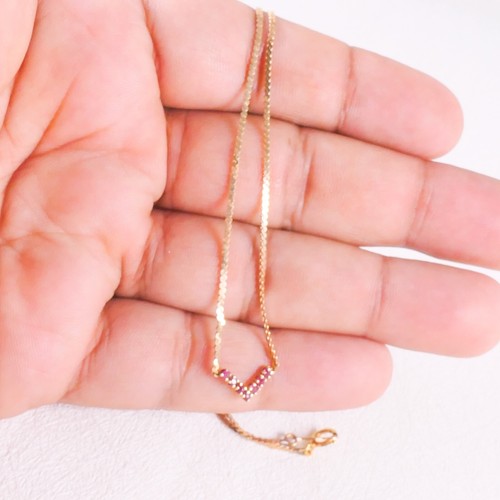 14K Yellow Gold .20CT TW Ruby V Drop Serpentine Chain Necklace 2.35 Grams - Picture 15 of 24