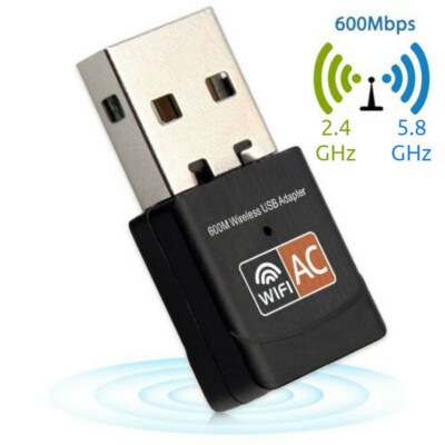 600Mbps 802.11ac USB Wifi Dongle Wi-Fi 5 Dual Band 2.4/5GHz Adapter PC Laptop