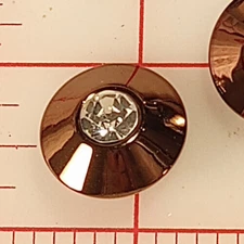10 Shiny Bronze Round Metal Dome Shank Buttons With Center Rhinstone 1" Vintage