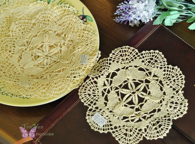 1Doz/12pc 6'' Round Hand Bobbin Lace Butterfly Cotton Doily Cupmat Ecru 15cm SALE