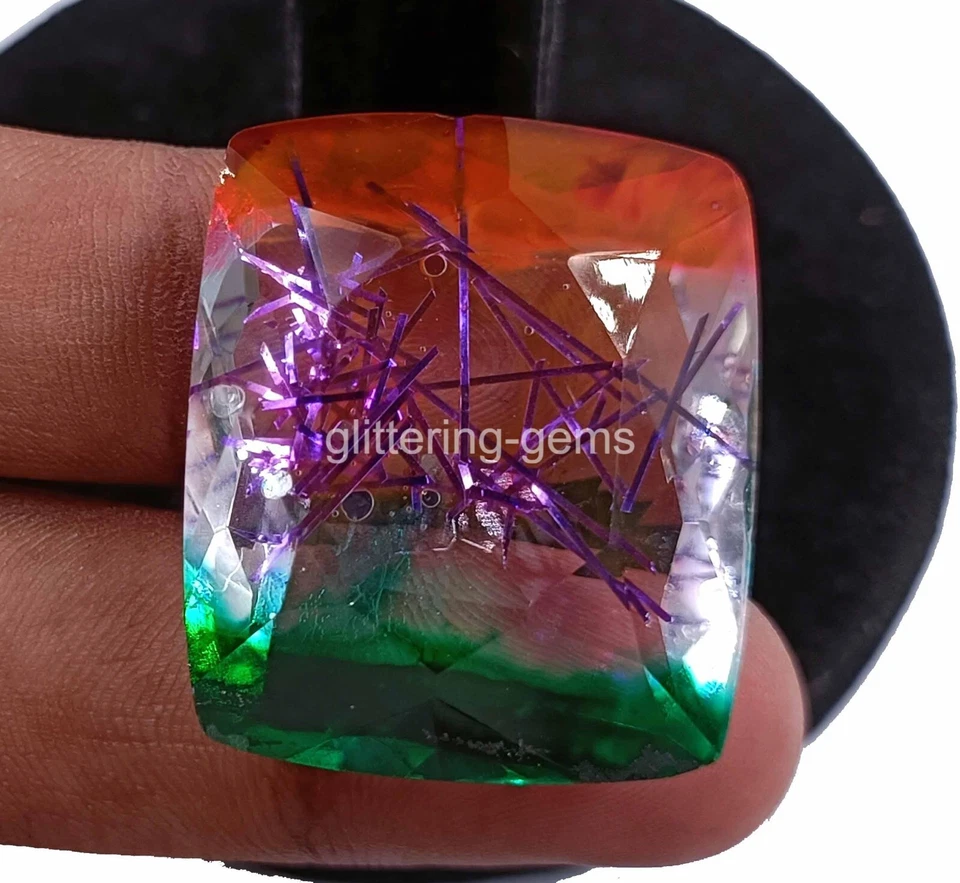 88 CT IGL Certified Bi Color Rutilated Quartz Cushion Cut Loose Gemstone 4OUF - Image 2 of 4